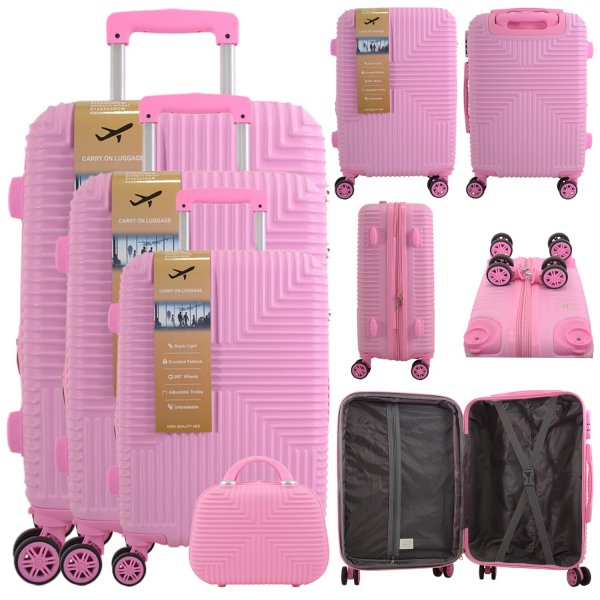 Set of 4 Hard Shell Trolley Suitcases – 4 Wheel 360° Spinner Lightweight Cabin & Travel Luggage Set