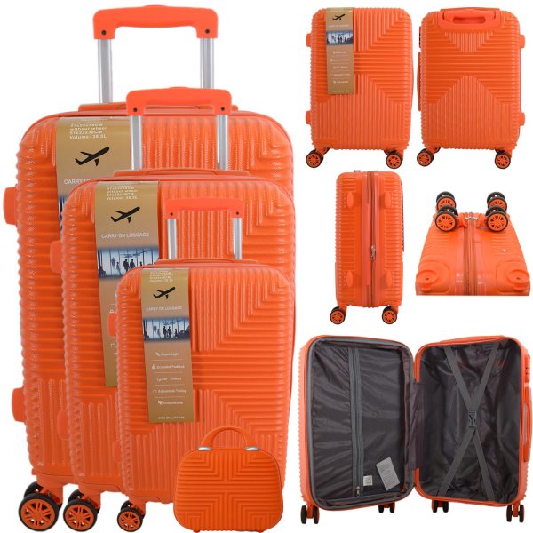 Set of 4 Hard Shell Trolley Suitcases – 4 Wheel 360° Spinner Lightweight Cabin & Travel Luggage Set