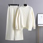 Women's Cable Knit 2-Piece Sweater Set – Turtleneck Relaxed Fit Winter Outfit