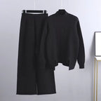 Women's Cable Knit 2-Piece Sweater Set – Turtleneck Relaxed Fit Winter Outfit