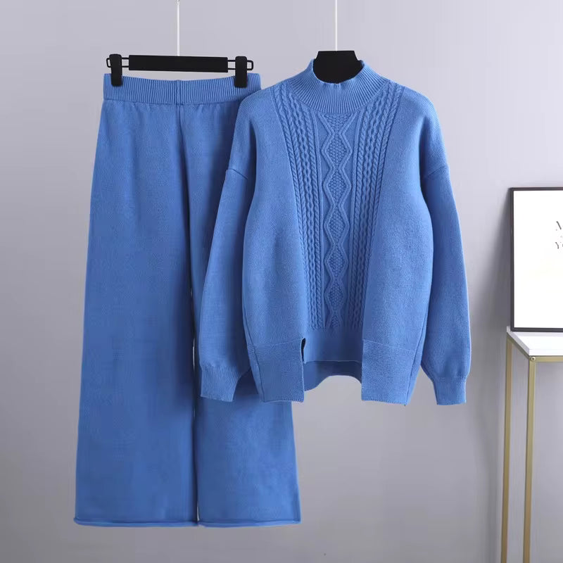 Women's Cable Knit 2-Piece Sweater Set – Turtleneck Relaxed Fit Winter Outfit