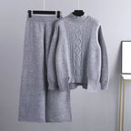 Women's Cable Knit 2-Piece Sweater Set – Turtleneck Relaxed Fit Winter Outfit