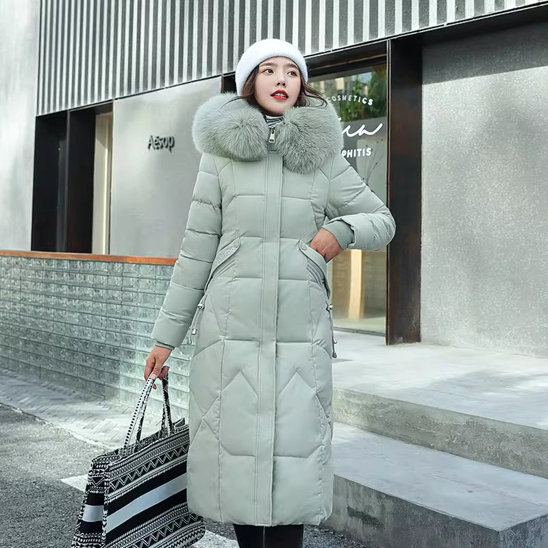 Women's Oversized Long Winter Parka – Hooded Quilted Windproof Jacket
