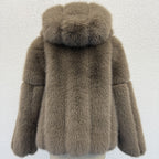 Women's Faux Fox Fur Hooded Winter Coat – Thick Warm Zipper Jacket