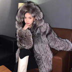 Women's Faux Fox Fur Hooded Winter Coat – Thick Warm Zipper Jacket