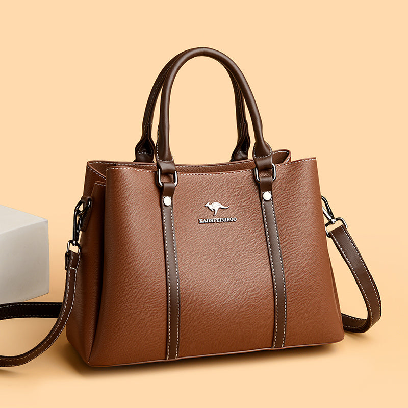 Women’s Structured Leather Tote Handbag – Fashion Shoulder Bag with Adjustable Strap & Multiple Compartments