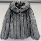 Women's Faux Fox Fur Hooded Winter Coat – Thick Warm Zipper Jacket