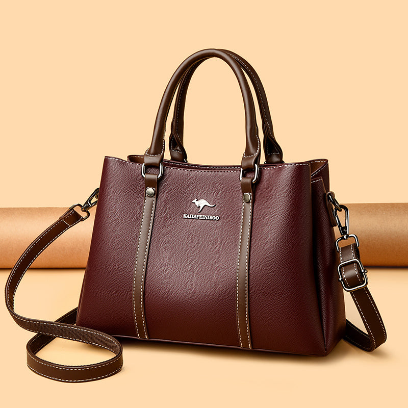 Women’s Structured Leather Tote Handbag – Fashion Shoulder Bag with Adjustable Strap & Multiple Compartments
