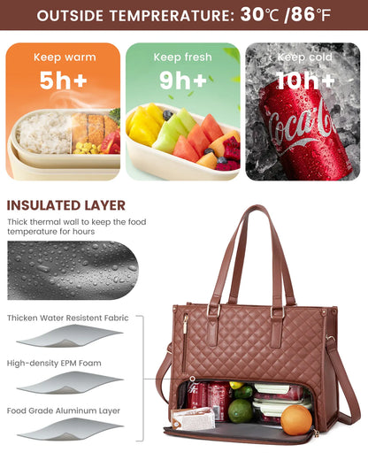 2pcs Ladies Shoulder Bags Lunch Box Daily School Business Waterproof Women Laptop Handbags With Insulated Cooler Bag