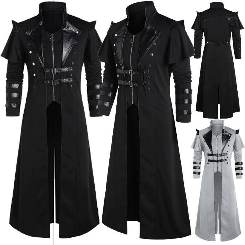 Men's Gothic Steampunk Hooded Jacket – Victorian Medieval Halloween Cosplay Costume