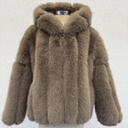 Women's Faux Fox Fur Hooded Winter Coat – Thick Warm Zipper Jacket