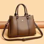 Women’s Structured Leather Tote Handbag – Fashion Shoulder Bag with Adjustable Strap & Multiple Compartments