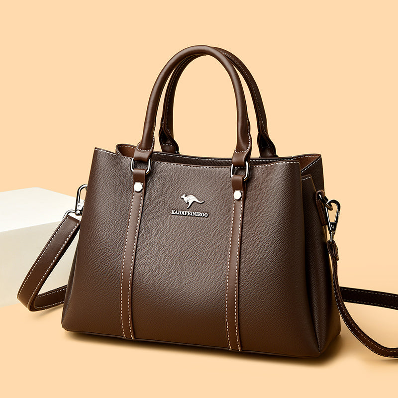 Women’s Structured Leather Tote Handbag – Fashion Shoulder Bag with Adjustable Strap & Multiple Compartments
