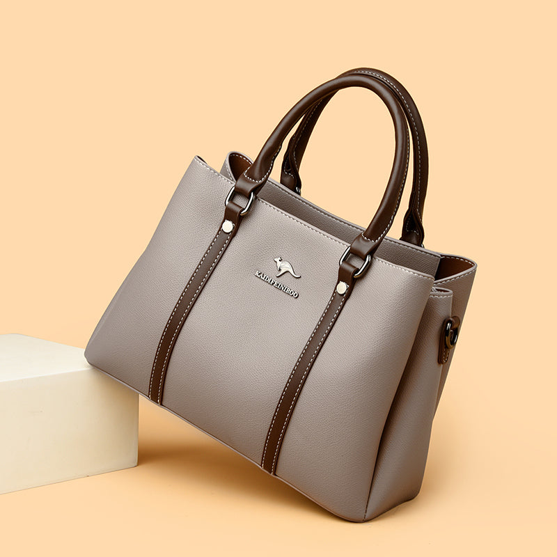 Women’s Structured Leather Tote Handbag – Fashion Shoulder Bag with Adjustable Strap & Multiple Compartments