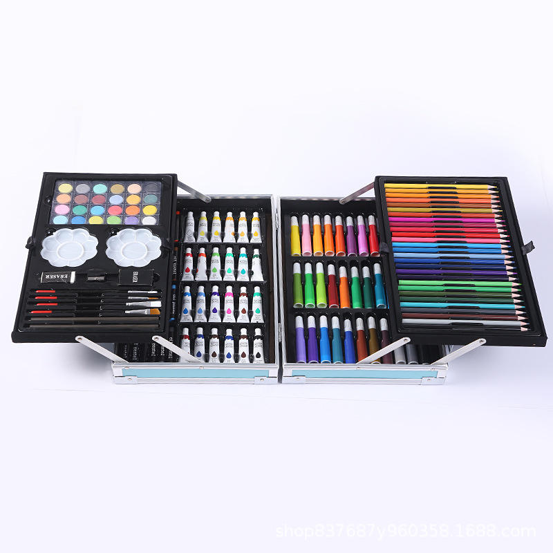 145PCS Kids Art Stationery Set – Watercolor, Brushes, Crayons, Color Pencils, Pens & Drawing Board | Educational Graffiti DIY Art Kit | CE & RoHS Certified