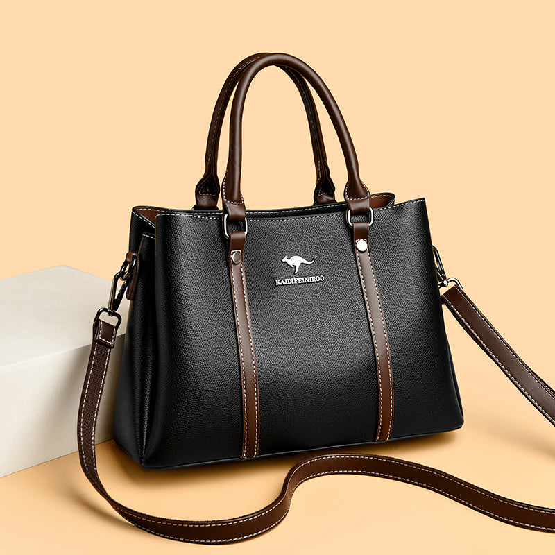 Women’s Structured Leather Tote Handbag – Fashion Shoulder Bag with Adjustable Strap & Multiple Compartments