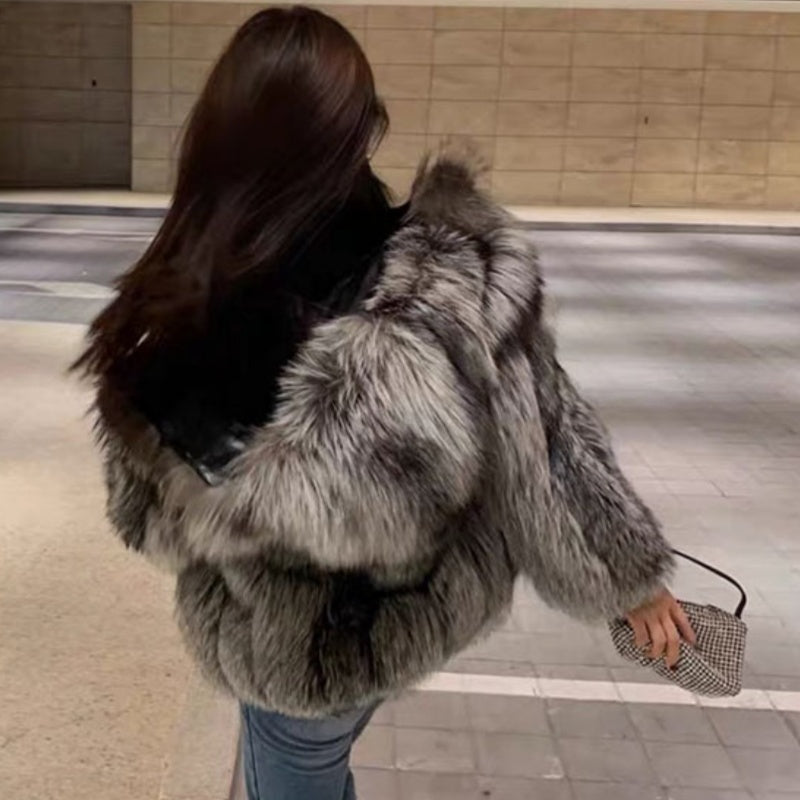 Women's Faux Fox Fur Hooded Winter Coat – Thick Warm Zipper Jacket