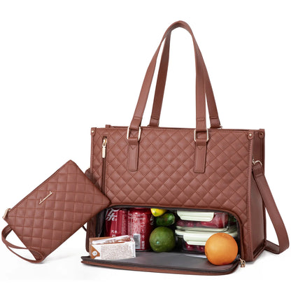 2pcs Ladies Shoulder Bags Lunch Box Daily School Business Waterproof Women Laptop Handbags With Insulated Cooler Bag