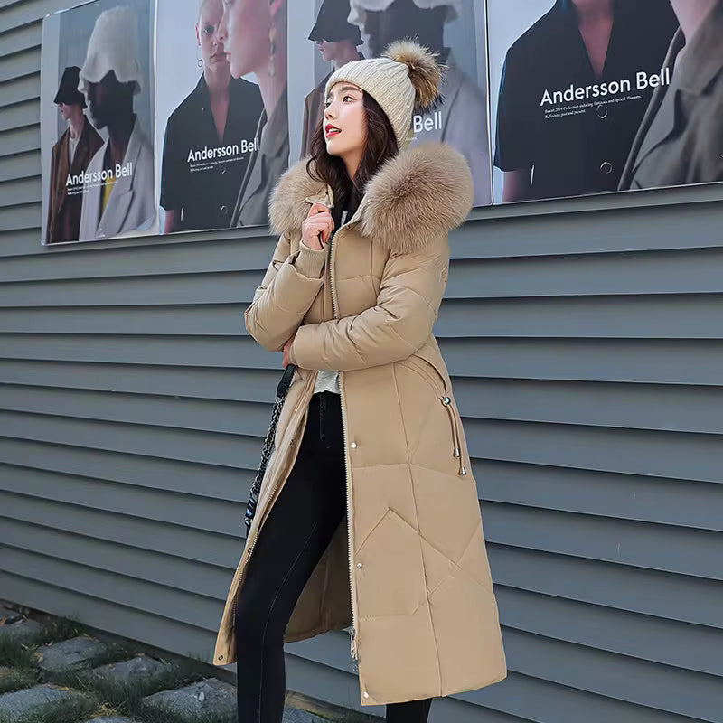 Women's Oversized Long Winter Parka – Hooded Quilted Windproof Jacket