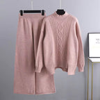 Women's Cable Knit 2-Piece Sweater Set – Turtleneck Relaxed Fit Winter Outfit