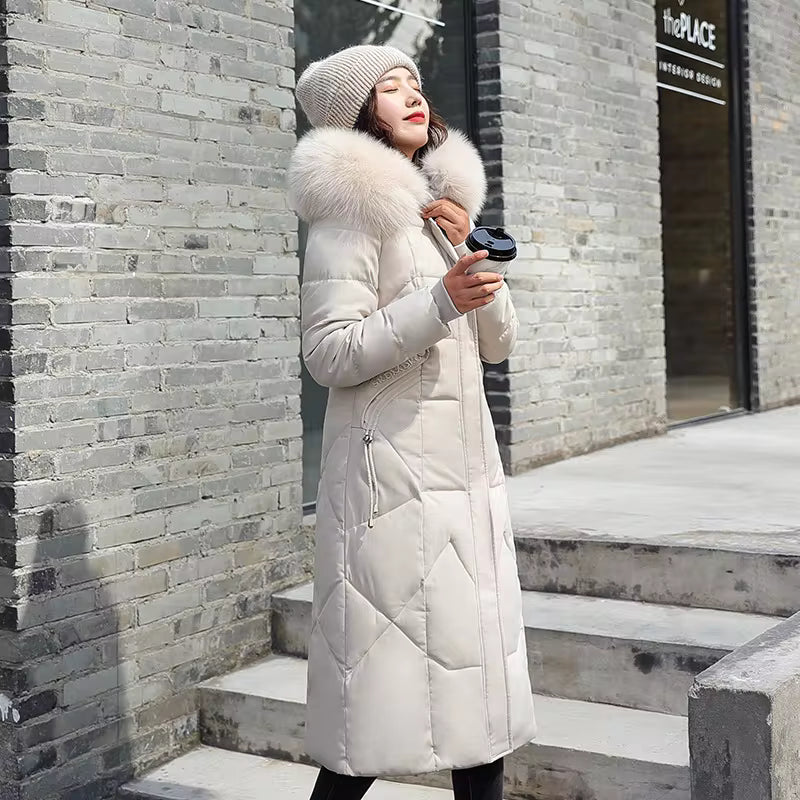 Women's Oversized Long Winter Parka – Hooded Quilted Windproof Jacket