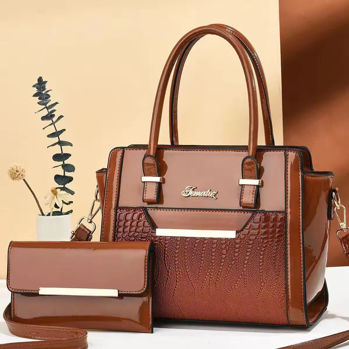 Women's Large Capacity PU Leather Handbag – Crocodile Pattern Shoulder & Crossbody Purse