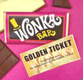 Willy Wonka Chocolate Bar with Golden Ticket – Handmade Belgian Milk Chocolate Gift – Novelty Chocolate Factory Inspired Treat – Unique Birthday & Party Gift (100g)
