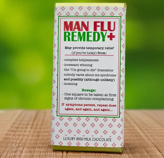 Man Flu Remedy Luxury Irish Milk Chocolate Bar – Funny Novelty Chocolate Gift for Men – Humorous Get Well Soon Chocolate – Luxury Milk Chocolate Gift