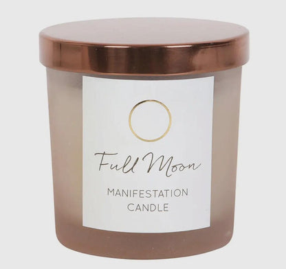 Full Moon Manifestation Tiger's Eye Crystal Candle – Handmade Soy Wax Manifestation Candle – Spiritual Moon Ritual Candle – Crystal Infused Wellness Gift