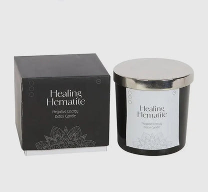 Healing Hematite Energy Candle – Handmade Soy Wax Crystal Candle – Grounding & Positive Energy Candle – Spiritual Wellness Gift with Hematite Crystal