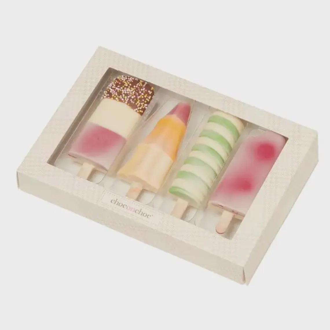 Chocolate Ice Lollies Gift Set – Handmade Belgian Chocolate Lollipops – Retro Ice Cream-Inspired Gourmet Chocolate Gift Box – Unique Sweet Treat Gift (185g)
