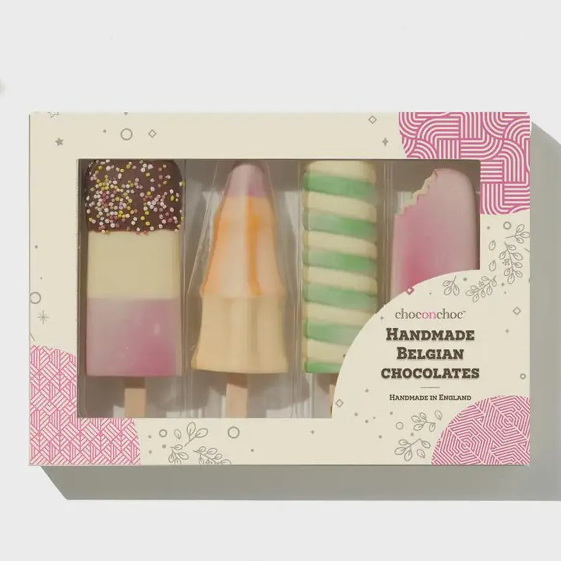 Chocolate Ice Lollies Gift Set – Handmade Belgian Chocolate Lollipops – Retro Ice Cream-Inspired Gourmet Chocolate Gift Box – Unique Sweet Treat Gift (185g)