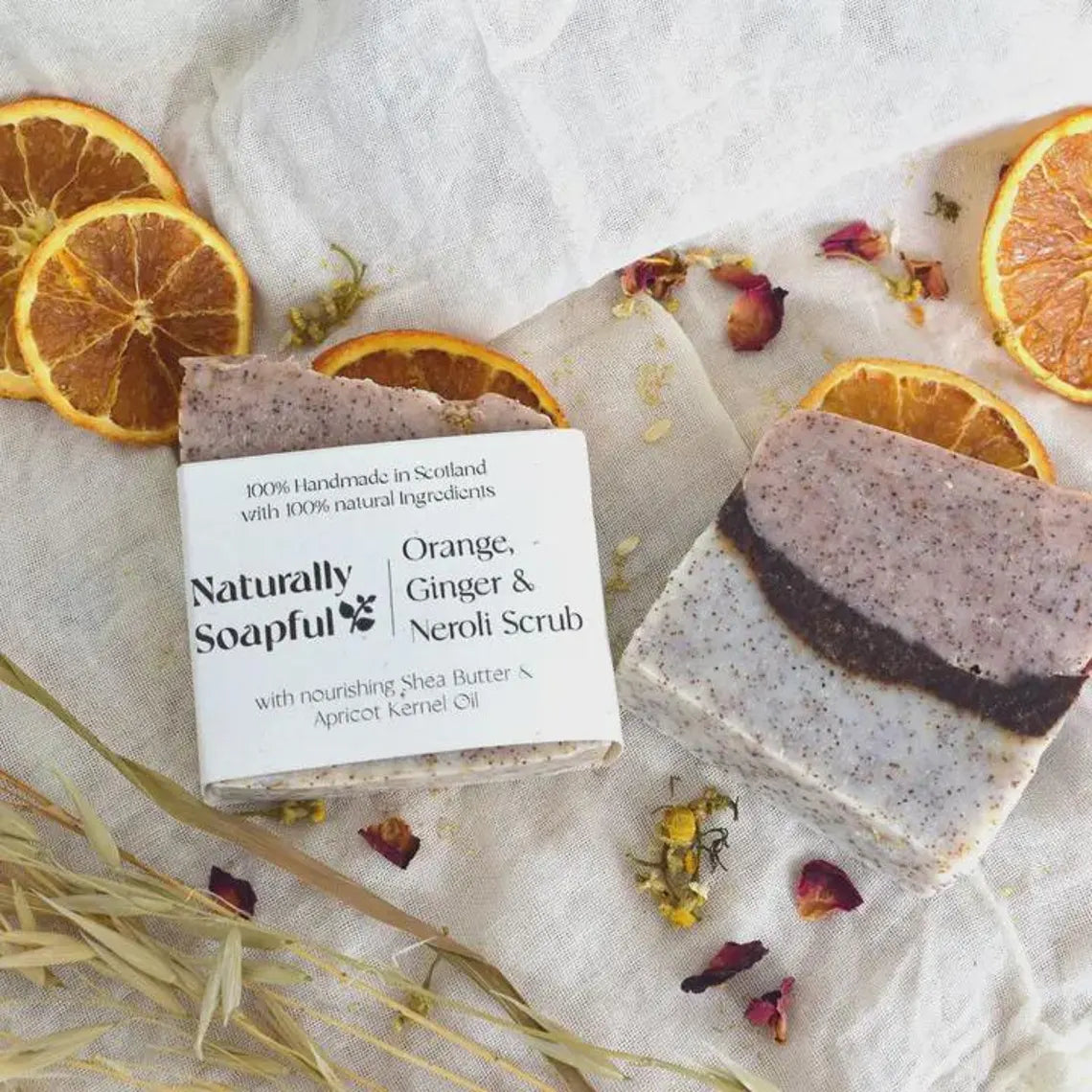 Orange, Ginger & Neroli Scrub Soap Bar – Handmade Exfoliating Natural Soap – Vegan Citrus Botanical Skincare Bar – Luxury Spa Bath & Body Gift