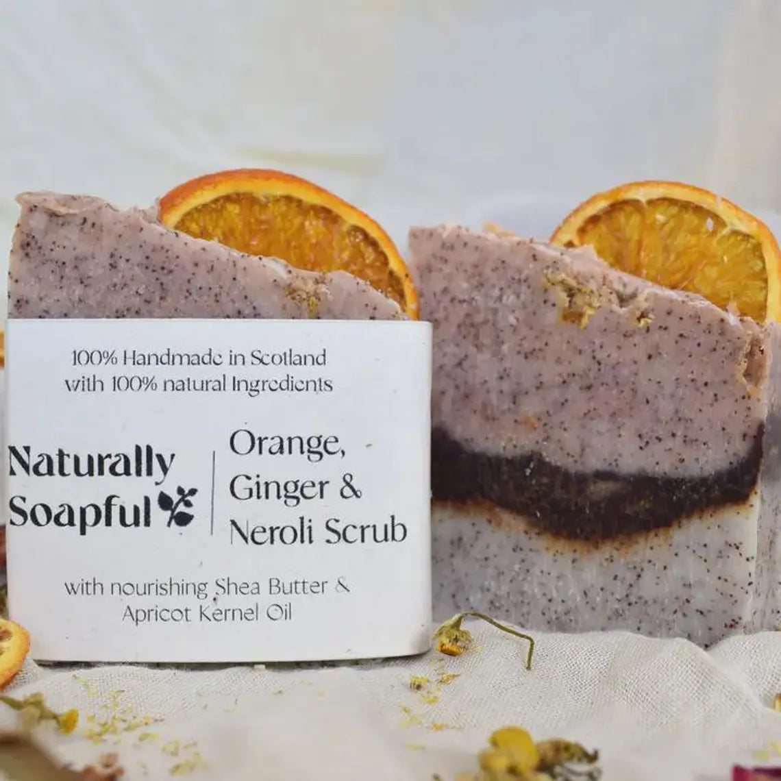 Orange, Ginger & Neroli Scrub Soap Bar – Handmade Exfoliating Natural Soap – Vegan Citrus Botanical Skincare Bar – Luxury Spa Bath & Body Gift