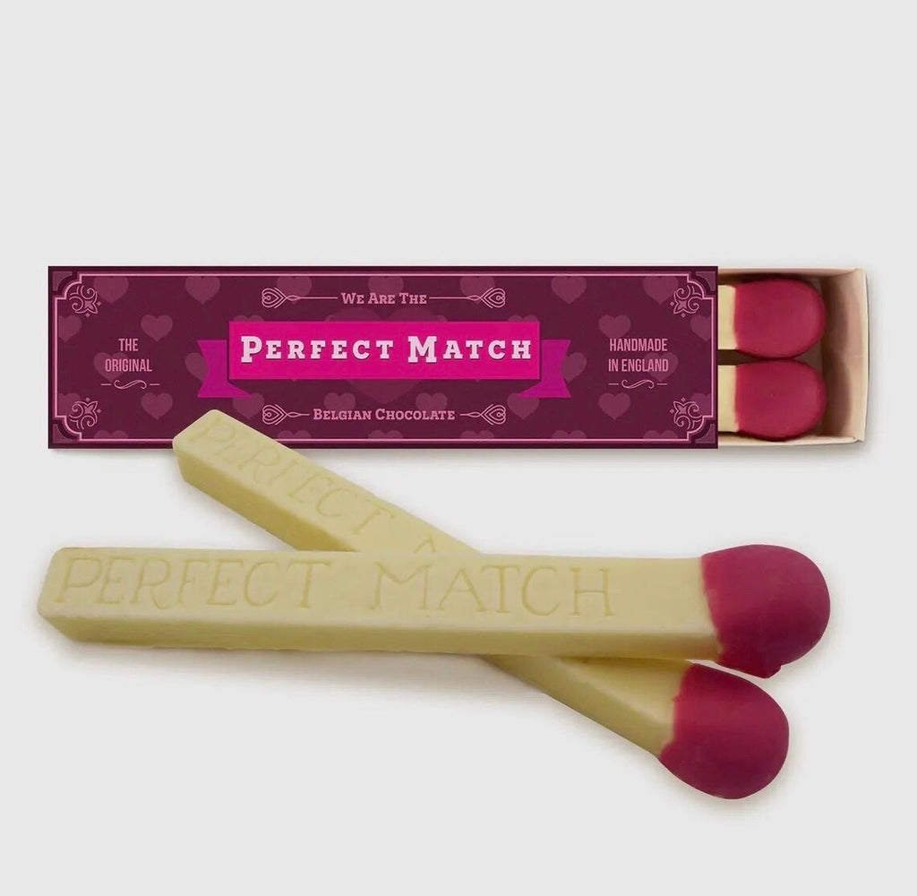 Perfect Match Chocolate Gift Box – Handmade Belgian White Chocolate Match Stick Set – Romantic Couples Chocolate Gift for Valentine’s Day, Anniversaries & Special Occasions (110g)