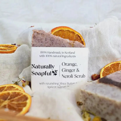 Orange, Ginger & Neroli Scrub Soap Bar – Handmade Exfoliating Natural Soap – Vegan Citrus Botanical Skincare Bar – Luxury Spa Bath & Body Gift