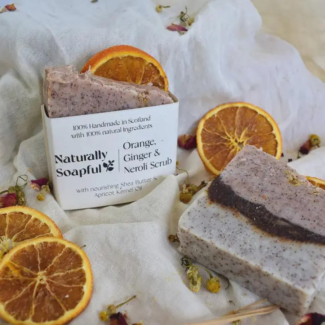 Orange, Ginger & Neroli Scrub Soap Bar – Handmade Exfoliating Natural Soap – Vegan Citrus Botanical Skincare Bar – Luxury Spa Bath & Body Gift