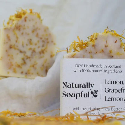 100% Natural Lemon, Grapefruit & Lemongrass Soap – Handmade Vegan Citrus Soap Bar – Moisturising Essential Oil Soap – Natural Skincare Gift