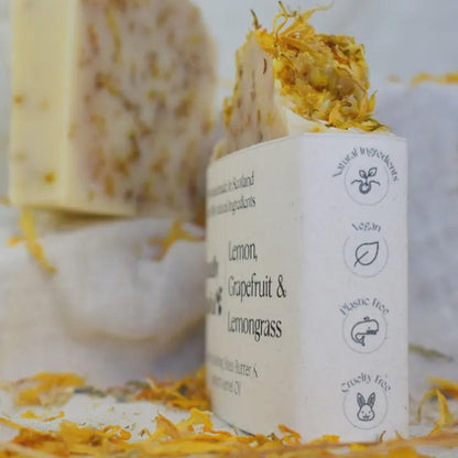 100% Natural Lemon, Grapefruit & Lemongrass Soap – Handmade Vegan Citrus Soap Bar – Moisturising Essential Oil Soap – Natural Skincare Gift