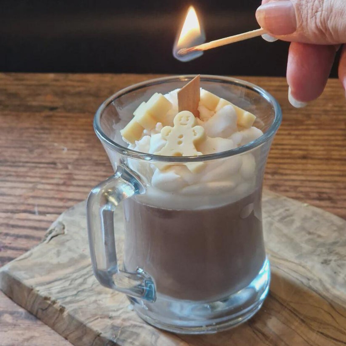 Christmas Gingerbread Man Hot Chocolate Candle – Handmade Soy Wax Dessert Candle – Gingerbread, Cocoa & Vanilla Fragrance – Festive Holiday Home Décor Gift