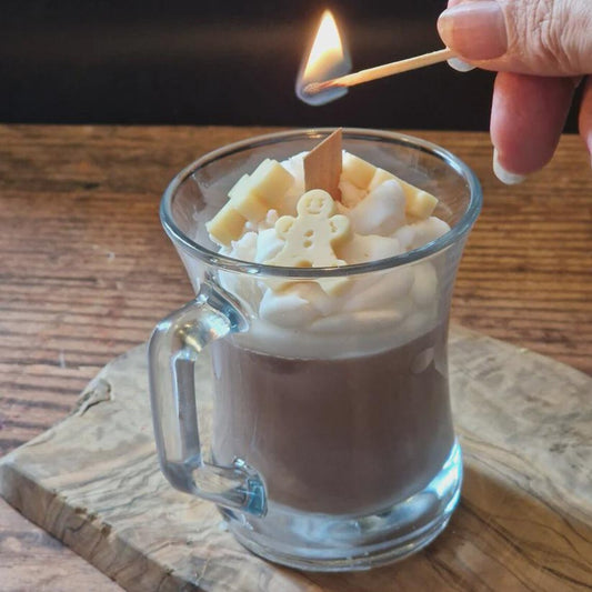 Christmas Gingerbread Man Hot Chocolate Candle – Handmade Soy Wax Dessert Candle – Gingerbread, Cocoa & Vanilla Fragrance – Festive Holiday Home Décor Gift