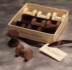 Assorted Chocolate Dumbbells – Handmade Belgian Milk, Dark & White Chocolate Fitness Gift – Novelty Gym Lover Chocolate Box – Unique Sports Themed Treat (75g)