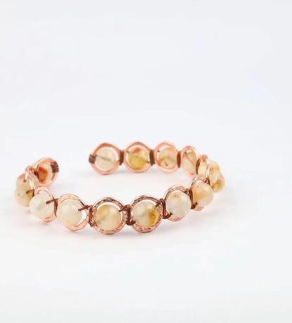 Copper Natural Citrine Crystal Bracelet – Handmade Citrine Gemstone Bracelet – Adjustable Copper Wire Wrapped Jewellery – Prosperity & Sunshine Crystal Gift for Her