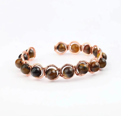 Copper Tiger Eye Crystal Bracelet – Handmade Tiger's Eye Gemstone Bracelet – Adjustable Copper Wire Wrapped Jewellery – Natural Stone Gift for Men & Women