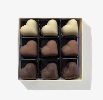 Assorted Belgian Chocolate Hearts Gift Box – Handmade Milk, Dark & White Chocolate Hearts – Romantic Chocolate Gift for Valentine's Day, Anniversaries & Special Occasions (75g)