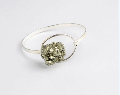 Pyrite Cluster Bracelet – Handmade Natural Pyrite Crystal Bracelet – Adjustable Gemstone Jewelry – Boho Crystal Bracelet – Gift for Women
