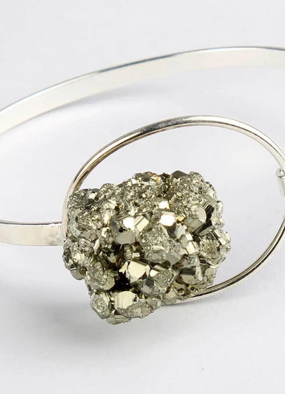 Pyrite Cluster Bracelet – Handmade Natural Pyrite Crystal Bracelet – Adjustable Gemstone Jewelry – Boho Crystal Bracelet – Gift for Women