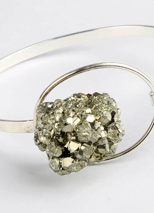 Pyrite Cluster Bracelet – Handmade Natural Pyrite Crystal Bracelet – Adjustable Gemstone Jewelry – Boho Crystal Bracelet – Gift for Women