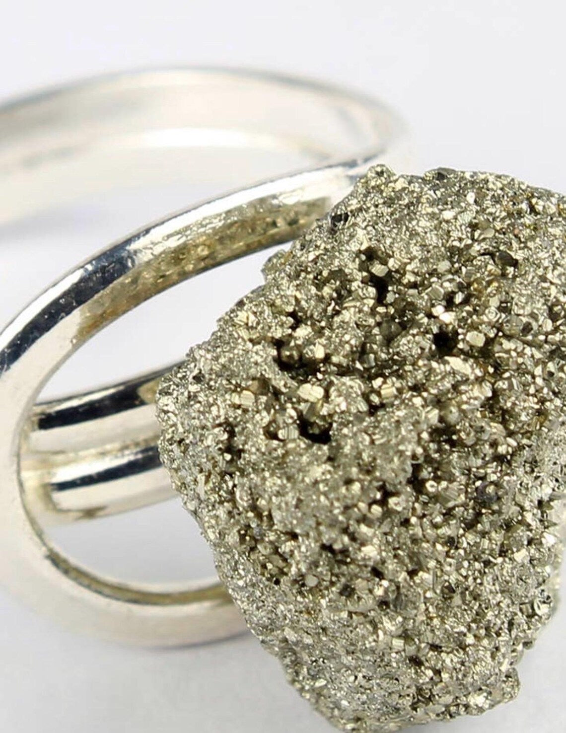 Pyrite Cluster Adjustable Ring – Natural Pyrite Crystal Statement Ring – Adjustable Gemstone Ring – Healing Crystal Jewelry Gift for Women
