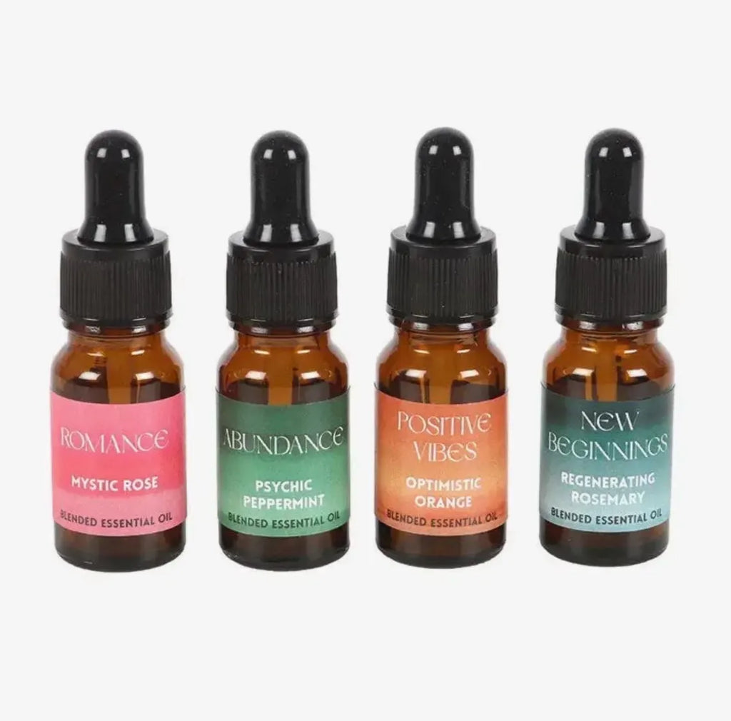 Manifestation Collection Blended Essential Oil Set – 4 x 10ml Aromatherapy Oils – Romance, Abundance, Positive Vibes & New Beginnings – Wellness & Meditation Gift Set